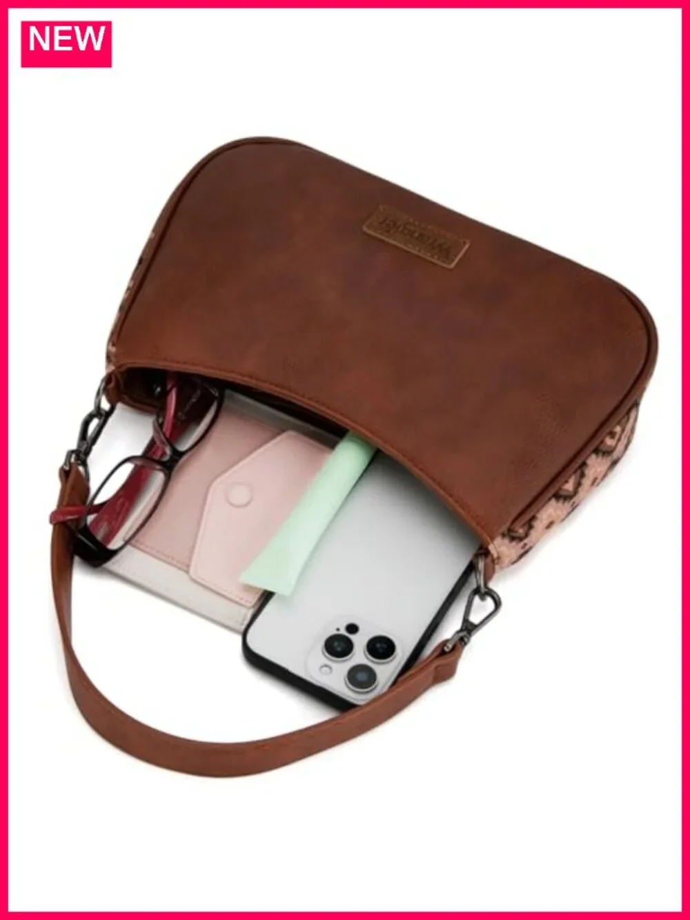 Faux Leather Aztec Hobo Shoulder Bag Crossbody with Detachable Strap
